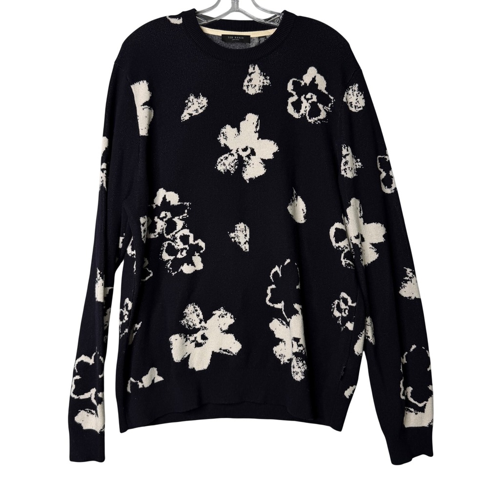 Ted Baker Wionna Jacquard Wool Sweater Womens 12 5 Blue Floral Quiet Luxury Knit